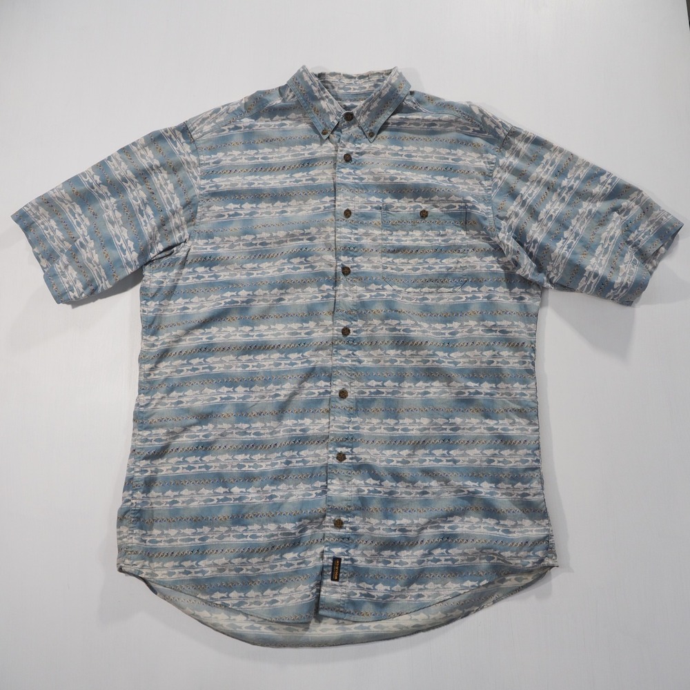 Vintage Woolrich Shirt Mens Extra Large Tall Blue Fish Nautical All Over Print